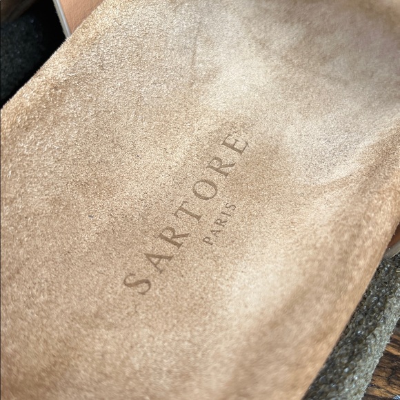 Sartore Women’s Tan Suede Slide Insole Sandals with Gold Accents - Picture 9 of 10